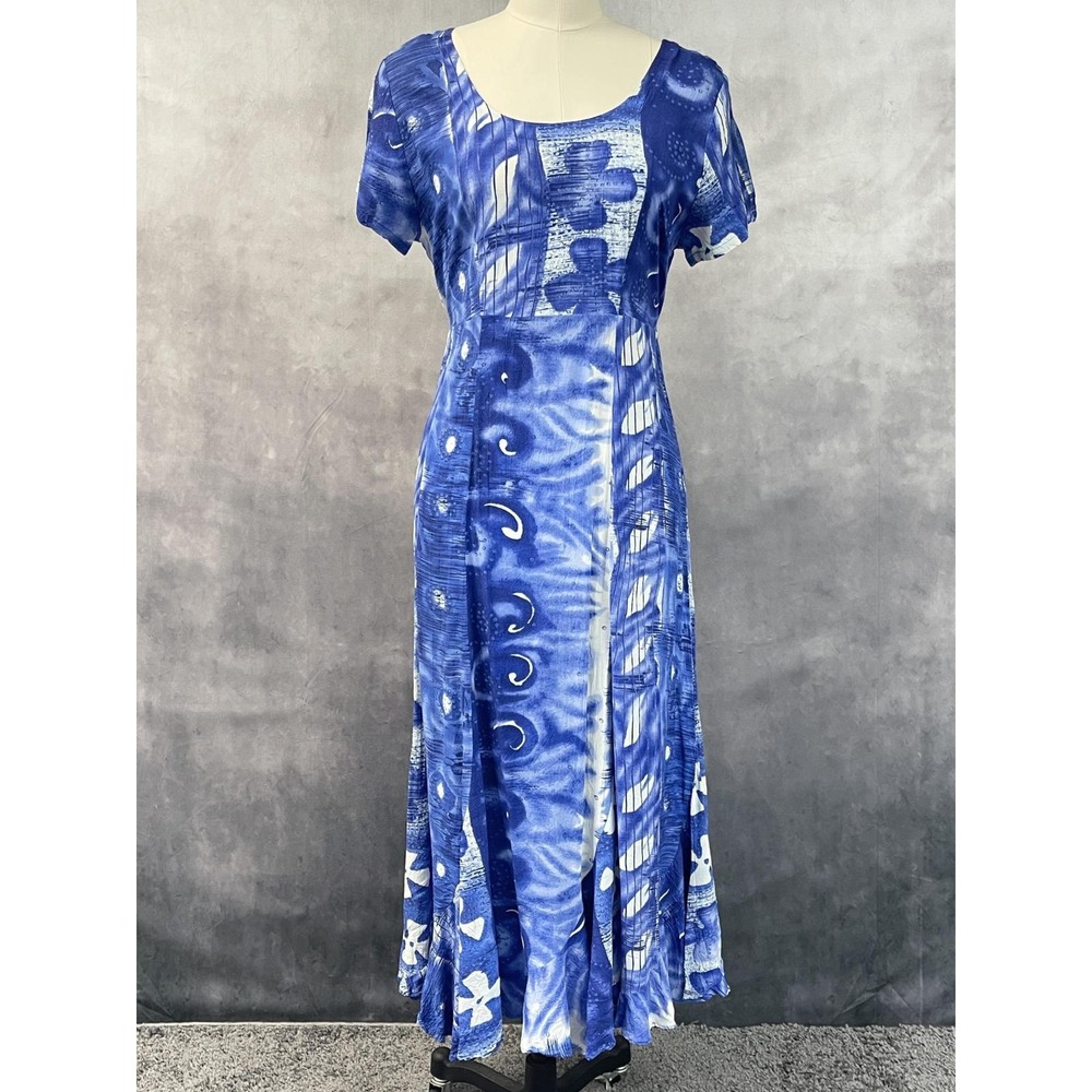 Vintage Jams World Womens Maxi Dress Size M Plumeria Abstract Flowy Tropical